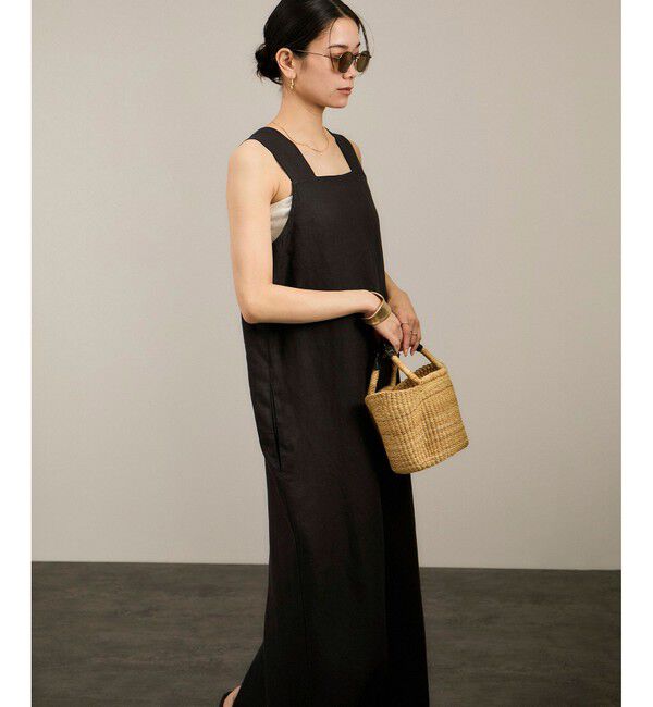 SALON adam et rope'「リネンツイルスクエアーネックジャンパースカート」|ワンピース|