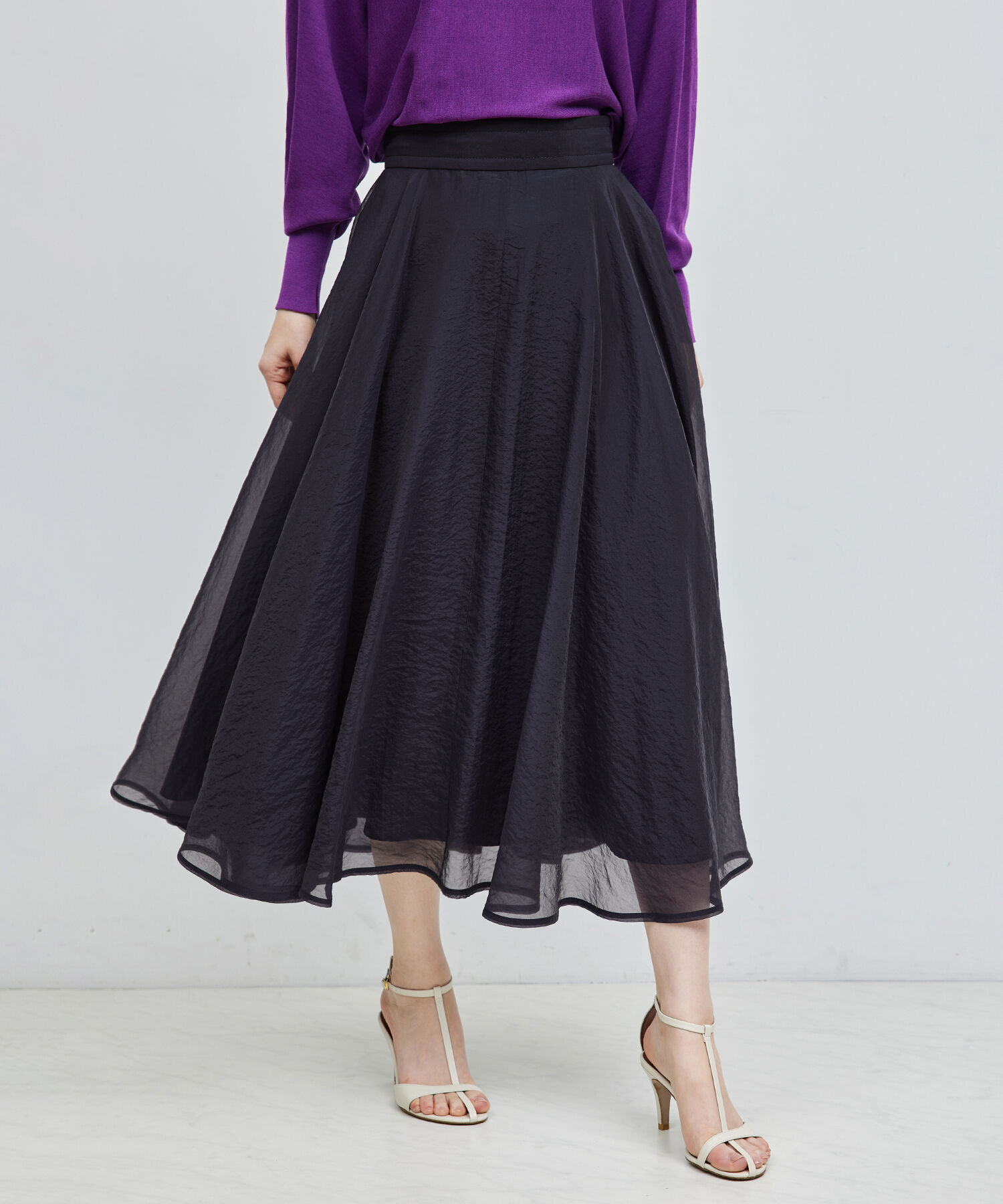 ROPE「シアーサーキュラーフレアスカート」|スカート|ネイビー(40)