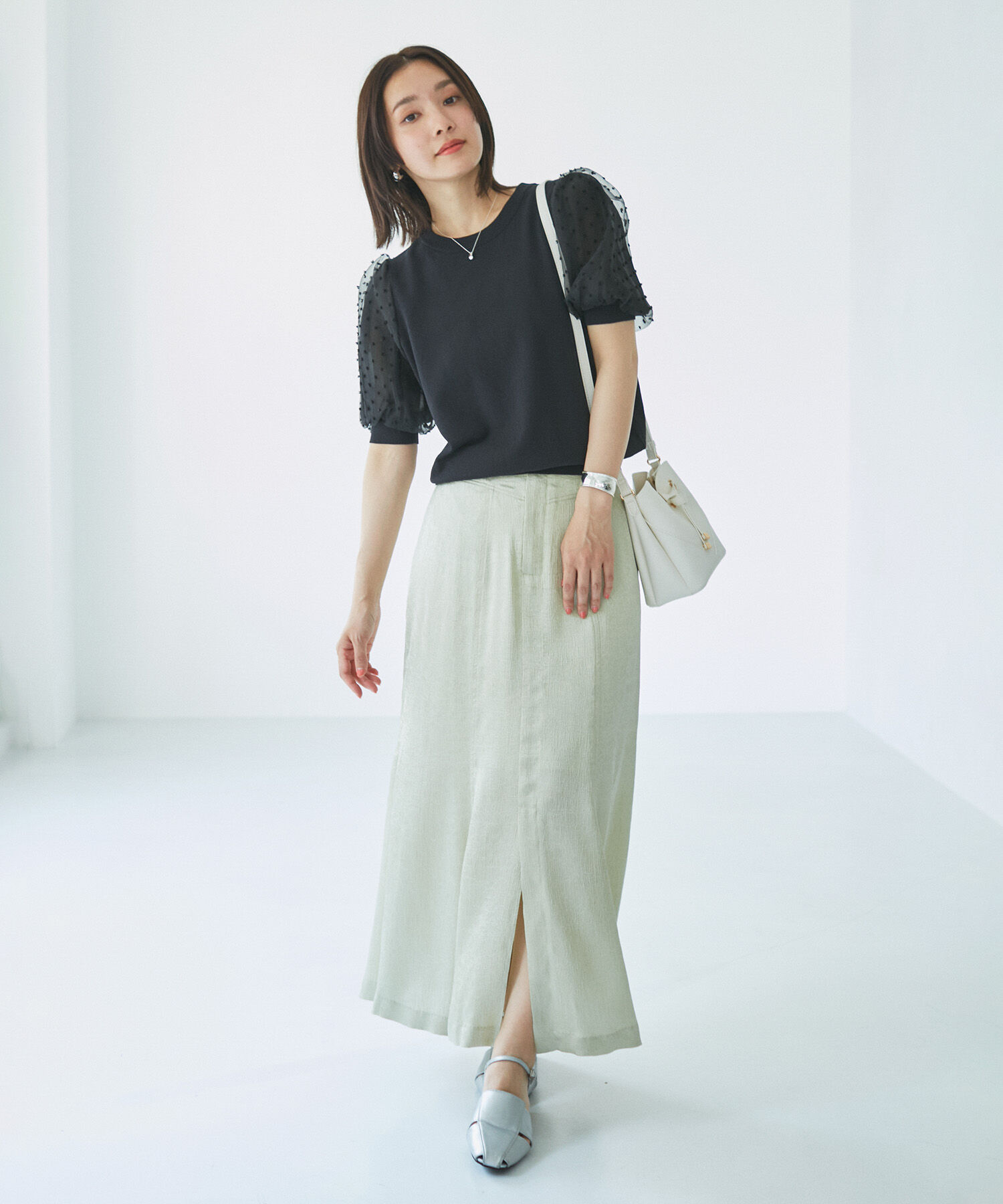 VIS「【夏トップス総選挙/お気に入り登録No.1】袖シアードッキングニット」|ニット・セーター|