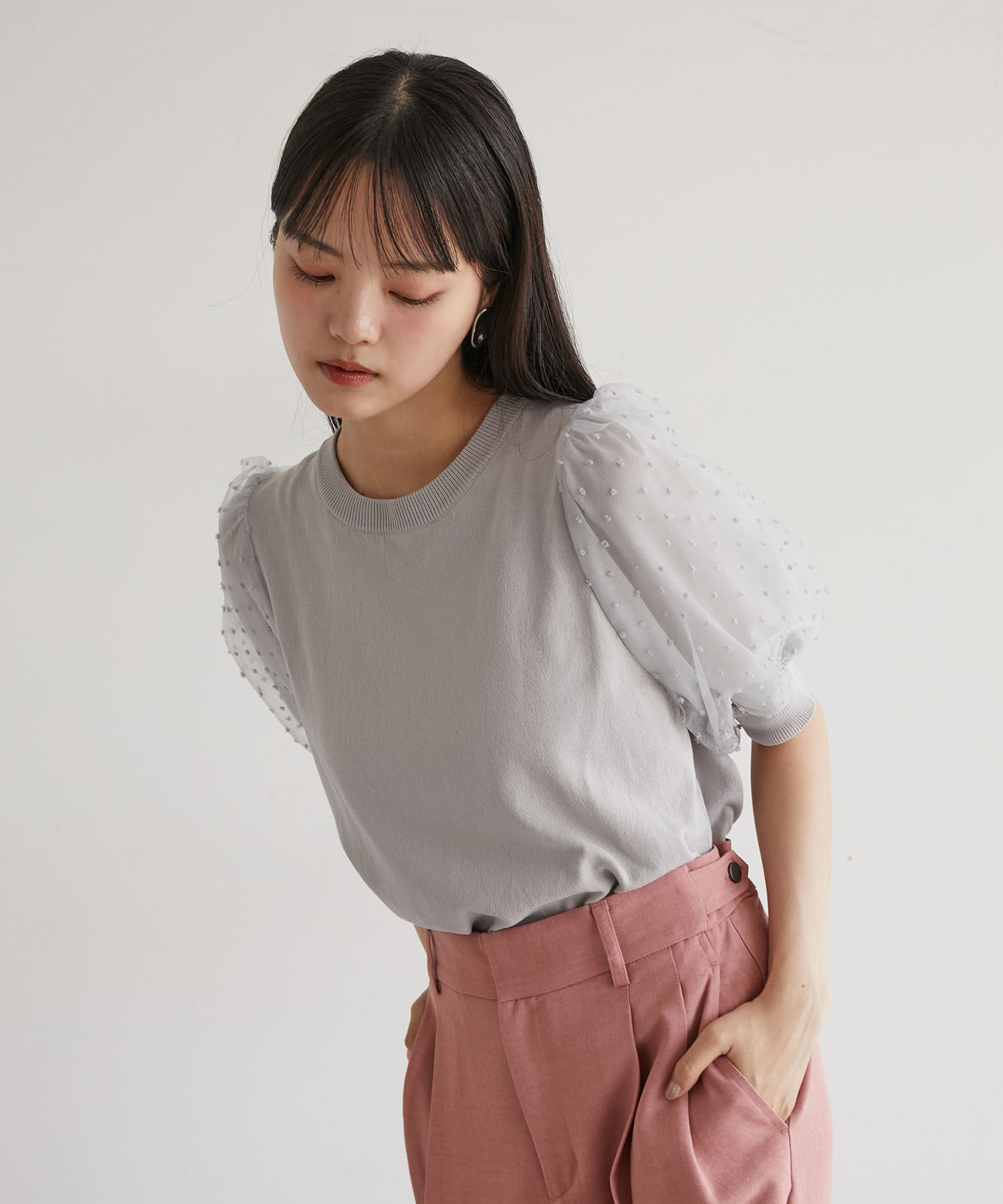 VIS「【夏トップス総選挙/お気に入り登録No.1】袖シアードッキングニット」|ニット・セーター|