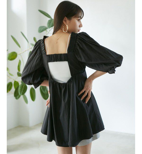 VIS「パフスリーブナイロンチュニックブラウス」|シャツ・ブラウス|ブラック系(02)