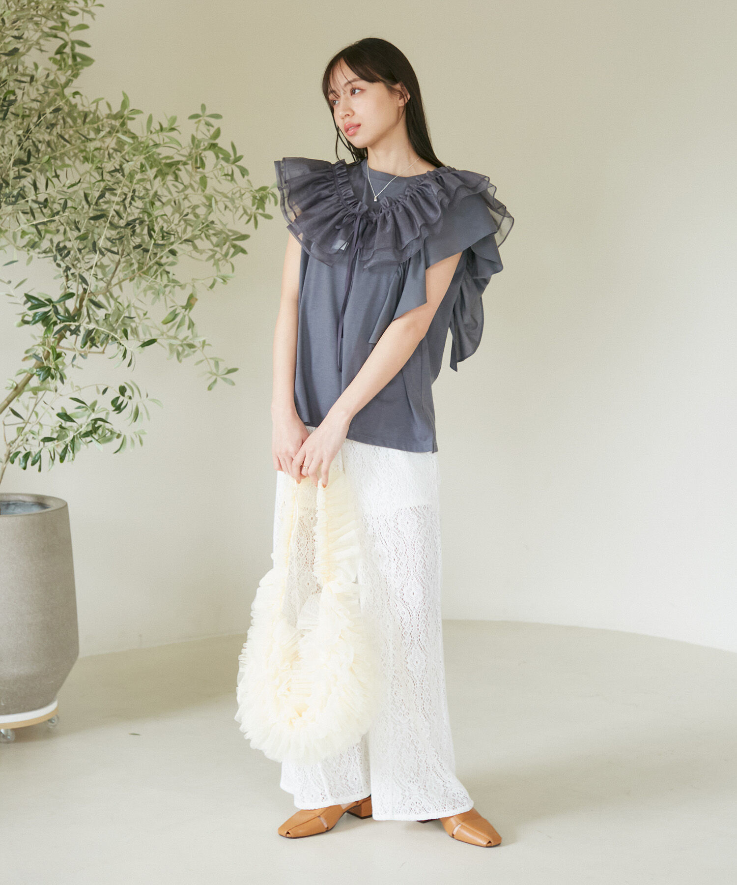 VIS「【SET】サッシュ付きフリルドッキングプルオーバー」|Tシャツ・カットソー|