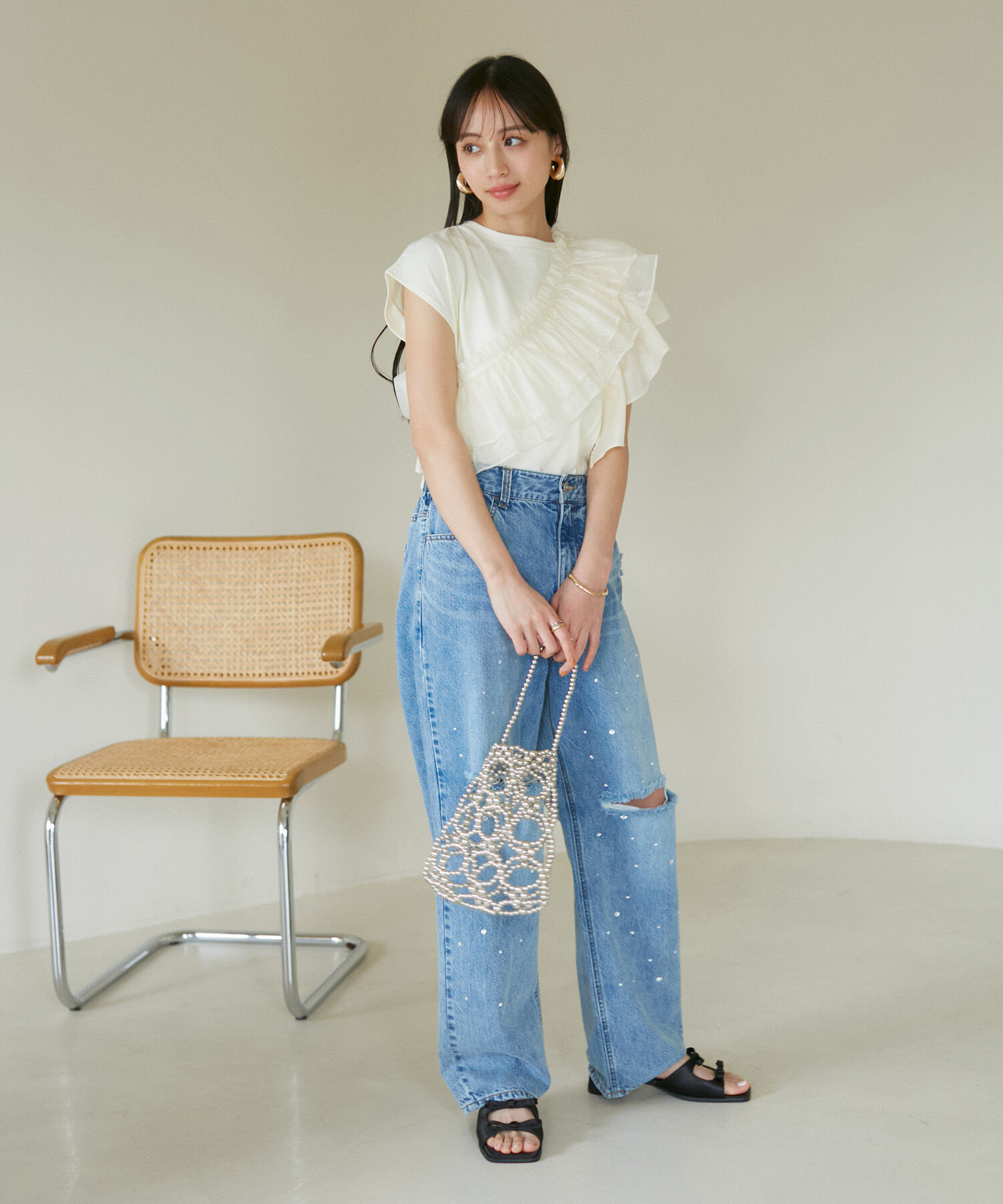 VIS「【SET】サッシュ付きフリルドッキングプルオーバー」|Tシャツ・カットソー|