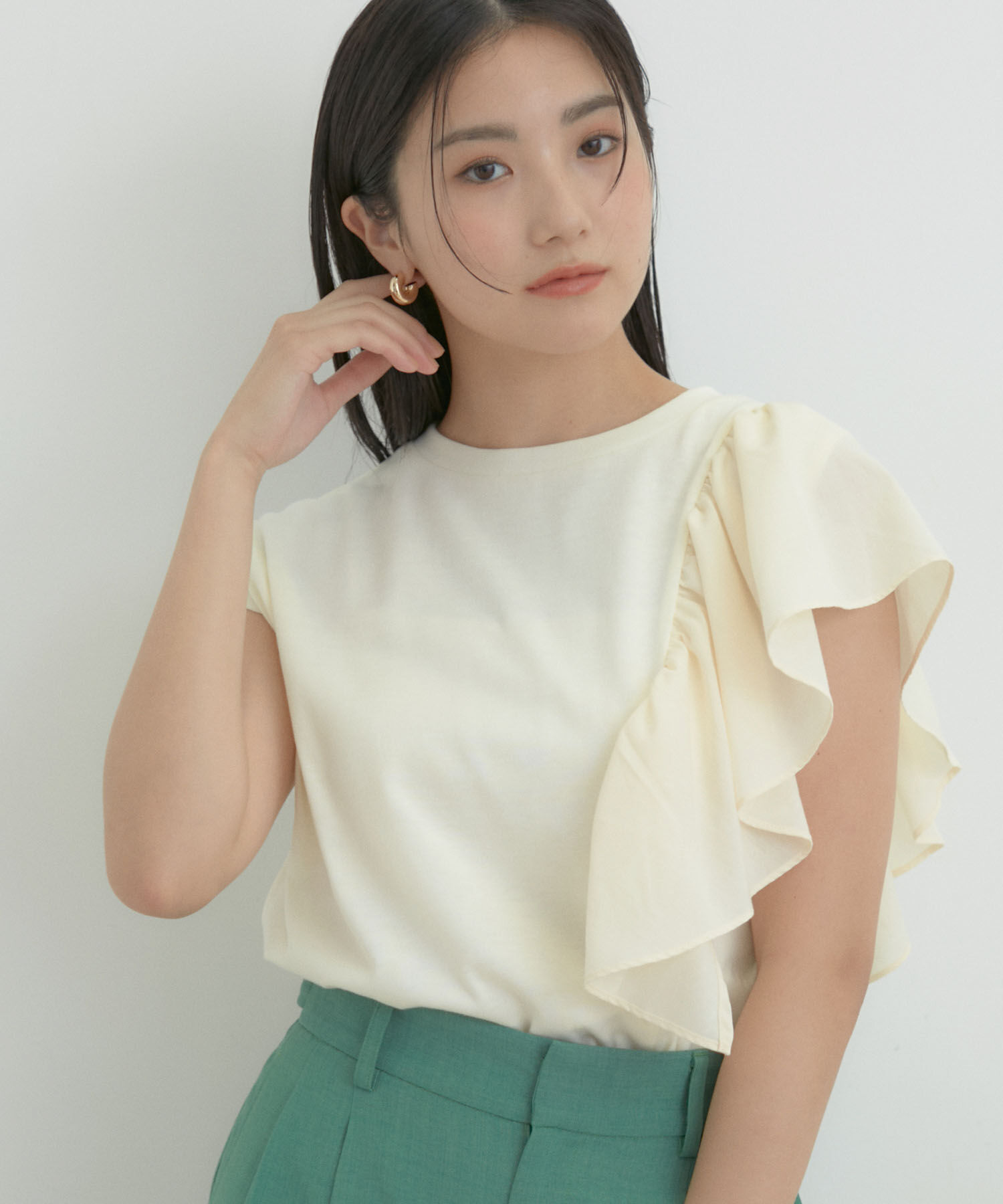 VIS「【SET】サッシュ付きフリルドッキングプルオーバー」|Tシャツ・カットソー|