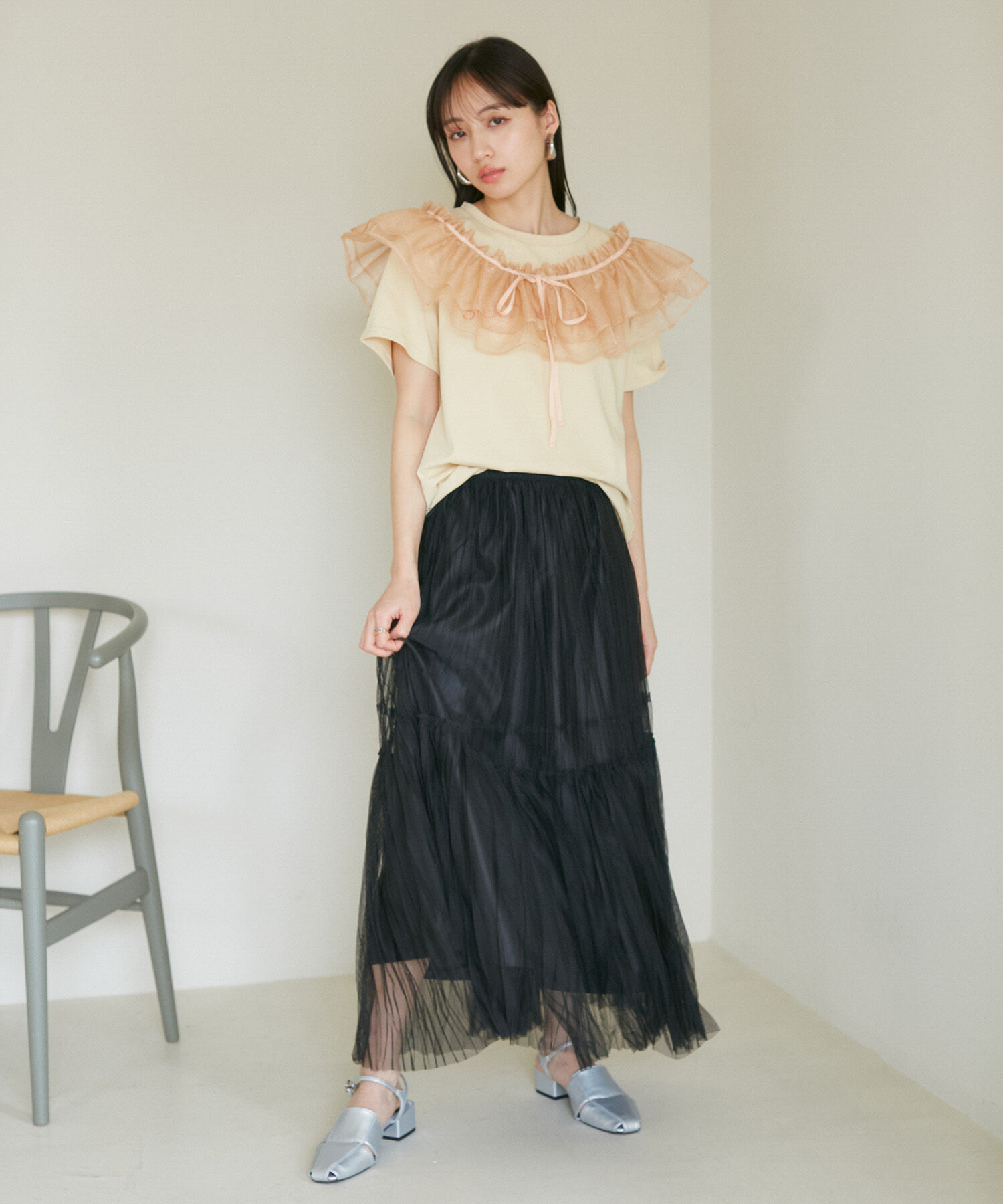 VIS「【SET】サッシュ付きフリルドッキングプルオーバー」|Tシャツ・カットソー|