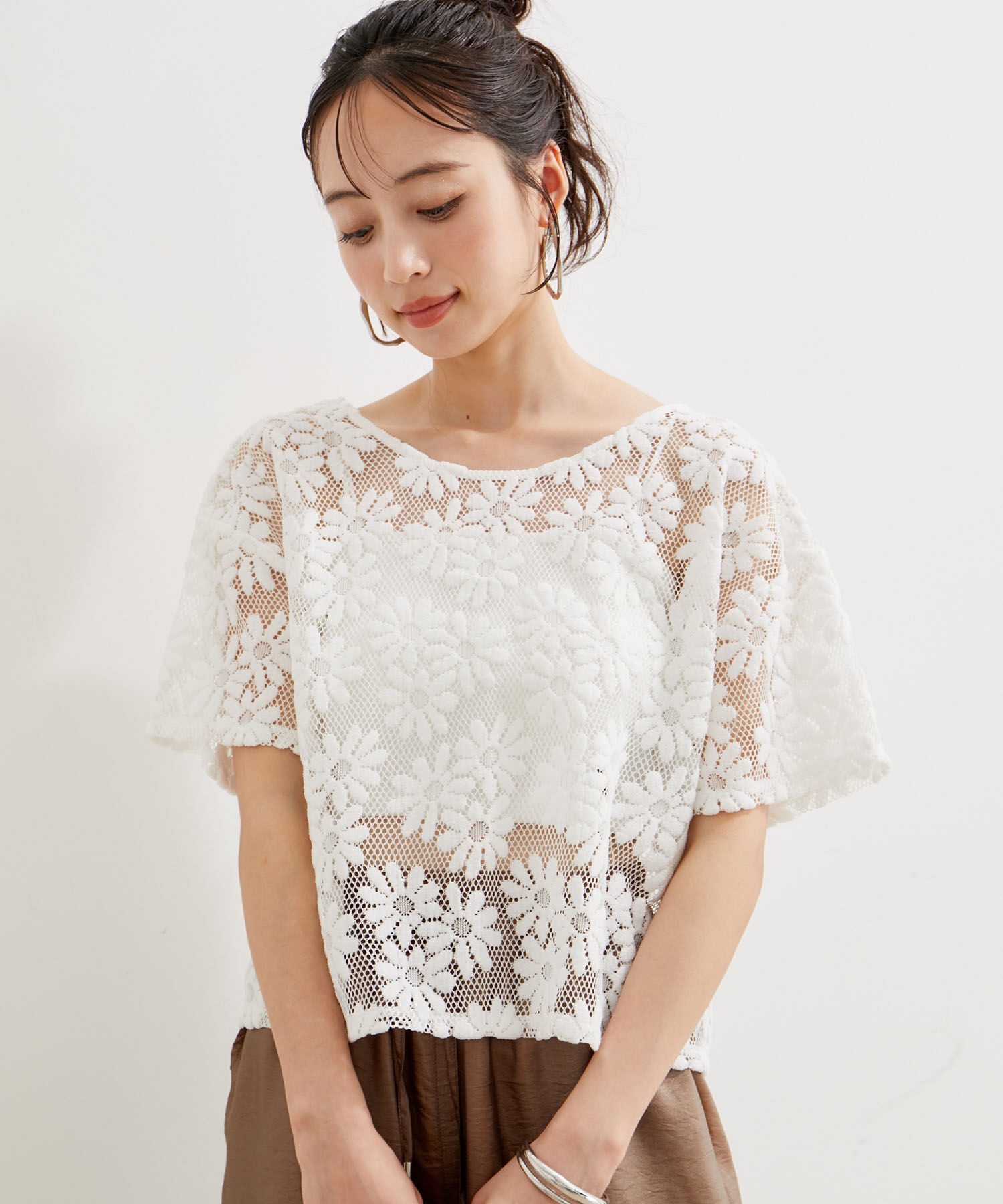 VIS「【前後2WAY】フラワーレースブラウス【洗える】」|シャツ・ブラウス|