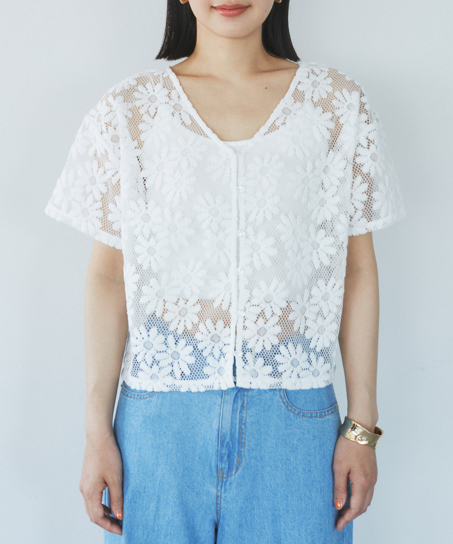 VIS「【前後2WAY】フラワーレースブラウス【洗える】」|シャツ・ブラウス|