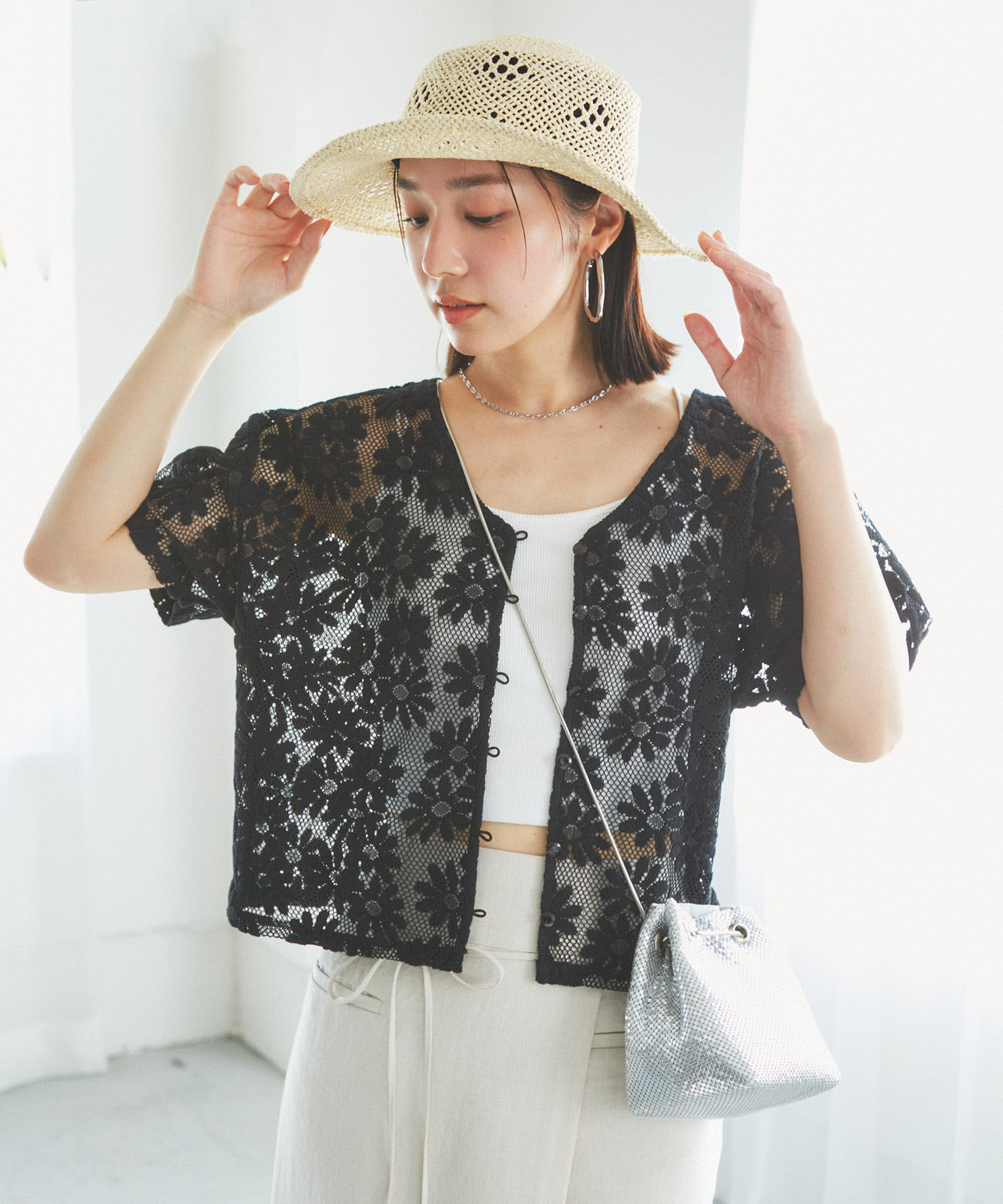 VIS「【前後2WAY】フラワーレースブラウス【洗える】」|シャツ・ブラウス|