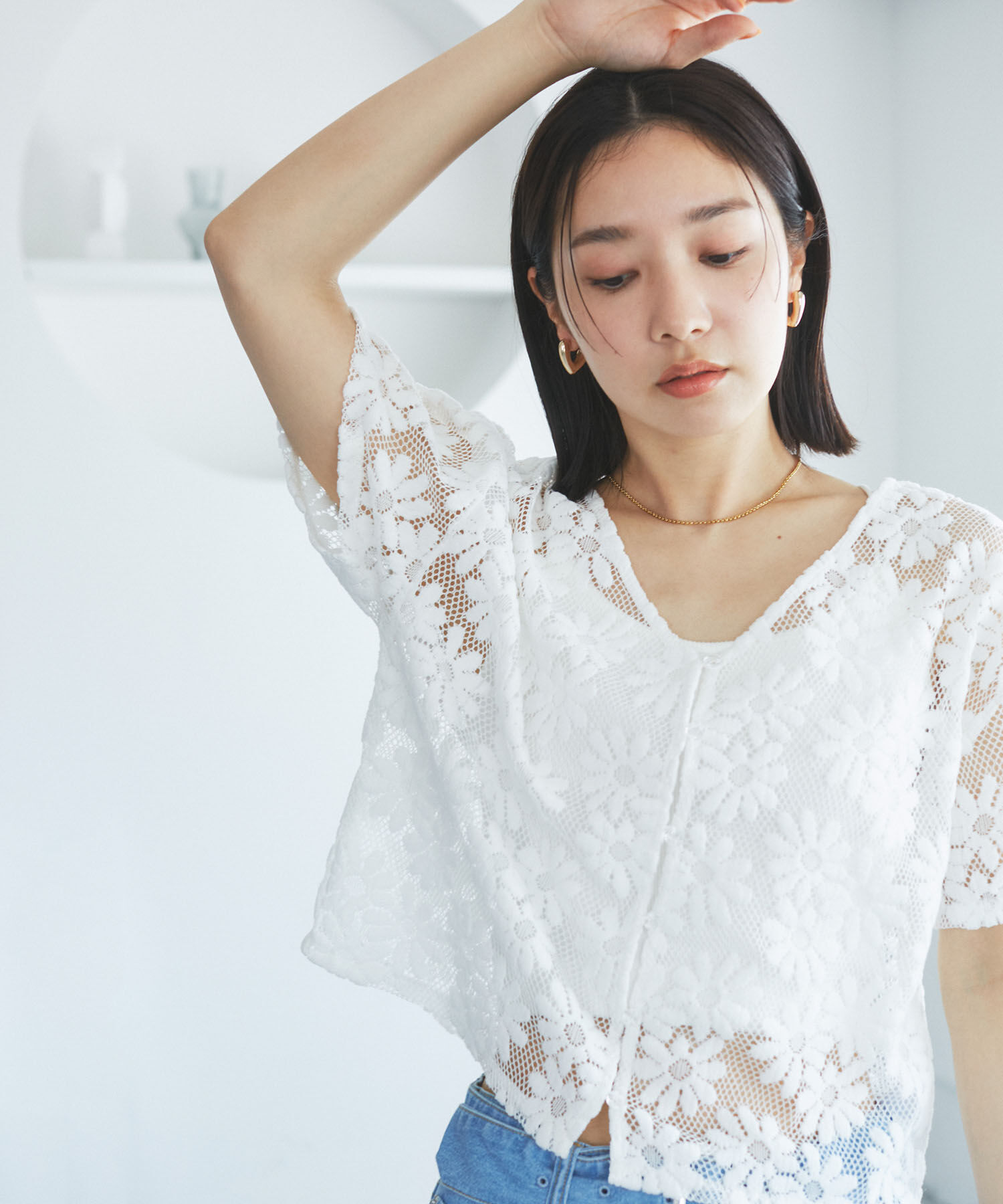 VIS「【前後2WAY】フラワーレースブラウス【洗える】」|シャツ・ブラウス|