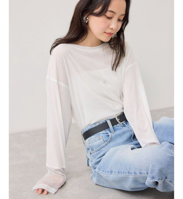 VIS「ラメメッシュスリーブ切り替えシアーロンT」|Tシャツ・カットソー|