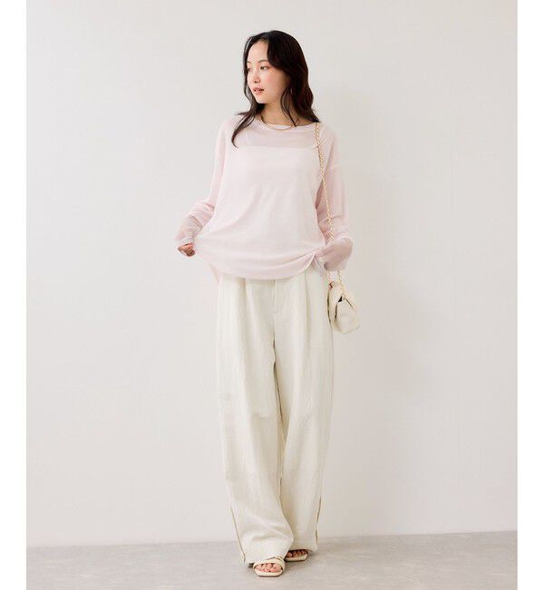 VIS「ラメメッシュスリーブ切り替えシアーロンT」|Tシャツ・カットソー|