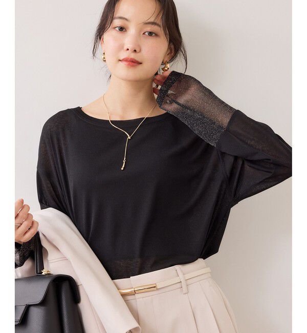 VIS「ラメメッシュスリーブ切り替えシアーロンT」|Tシャツ・カットソー|