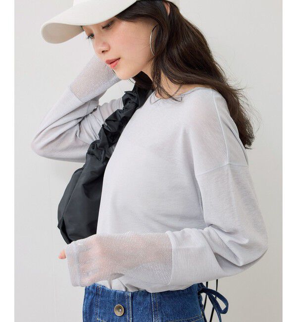 VIS「ラメメッシュスリーブ切り替えシアーロンT」|Tシャツ・カットソー|