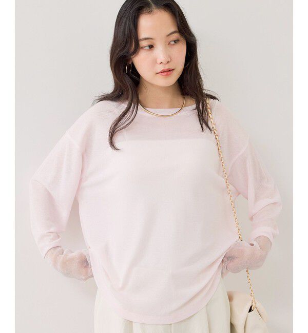 VIS「ラメメッシュスリーブ切り替えシアーロンT」|Tシャツ・カットソー|ピンク(63)