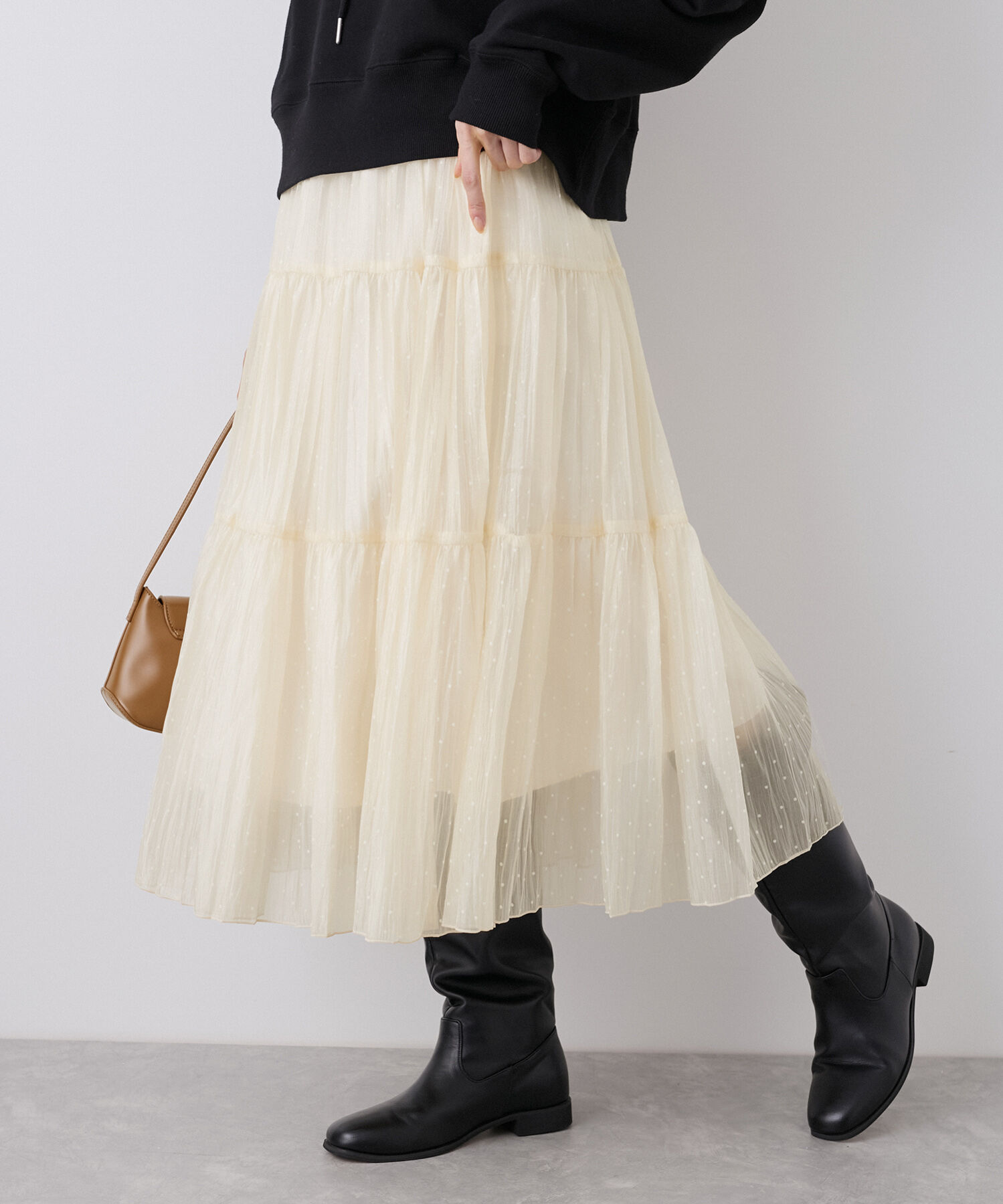 Rope&rsquo;Picnic「着丈が選べるペーパーライクドットティアードスカート」|スカート|