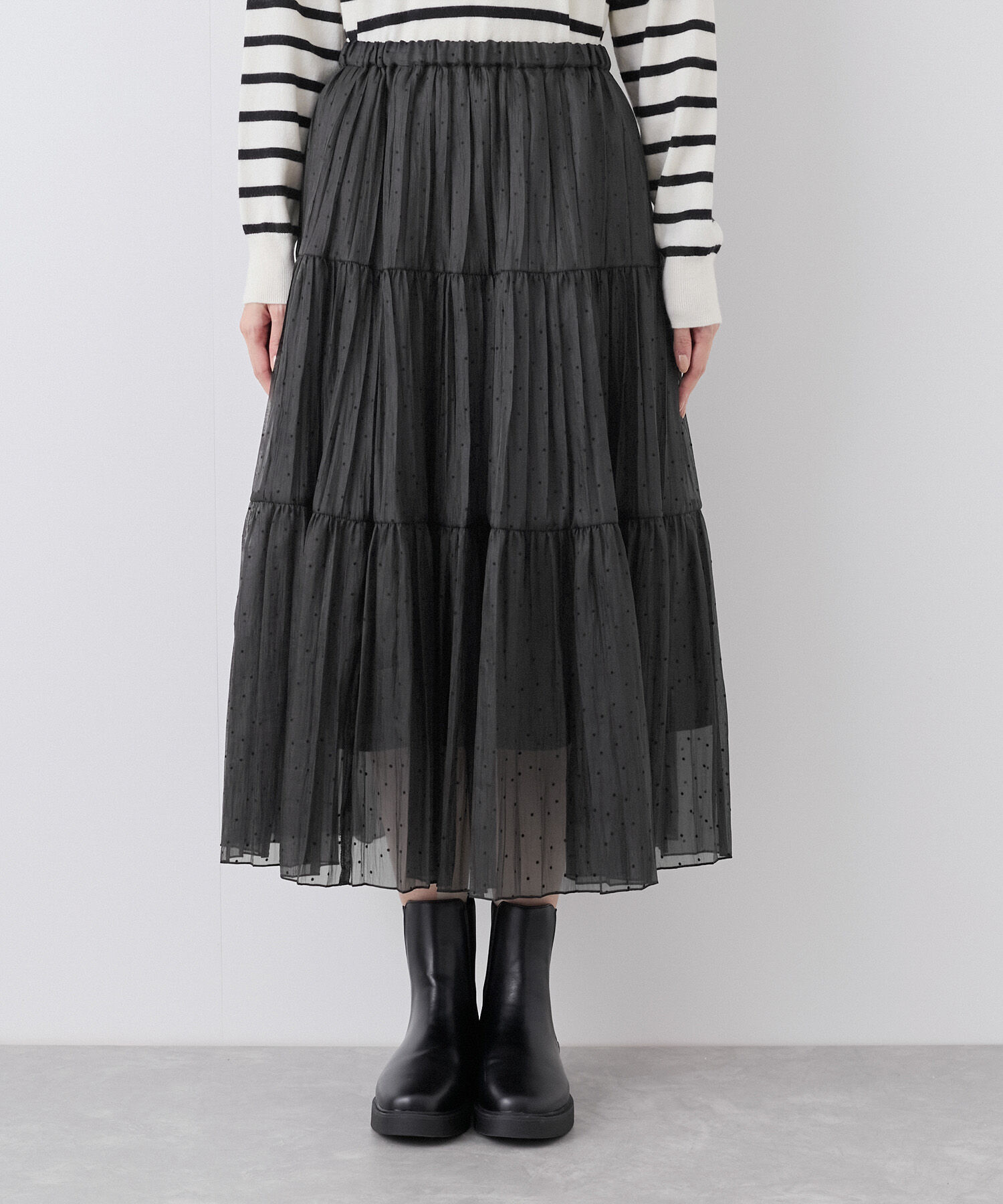 Rope&rsquo;Picnic「着丈が選べるペーパーライクドットティアードスカート」|スカート|