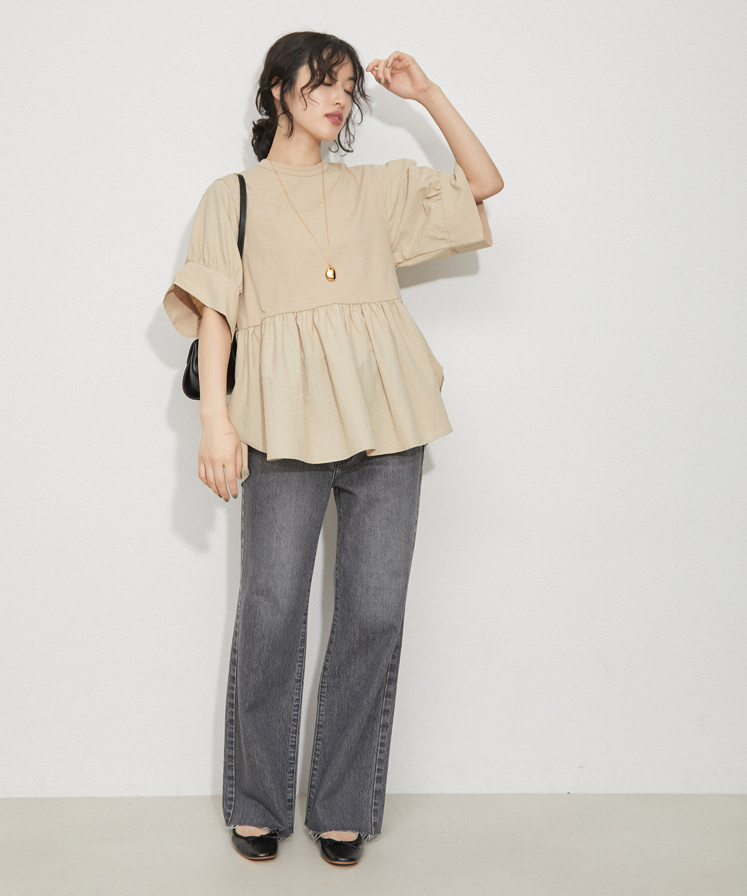 ADAM ET ROPE'「【再入荷・サステナブル・洗える・UVカット】バウンスカフスプルオーバー」|Tシャツ・カットソー|