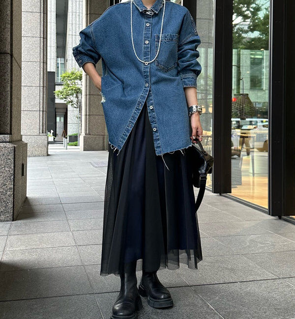  「【新色追加】ダメージデニムシャツ」|シャツ・ブラウス|