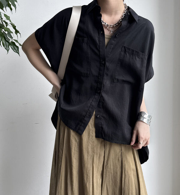  「【WEB限定】リヨセル&times;ジョーゼット切替シャツ」|シャツ・ブラウス|