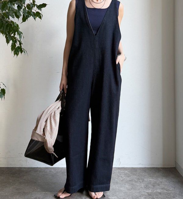  「【WEB限定】深Vサロペット」|ワンピース|インディゴブルー