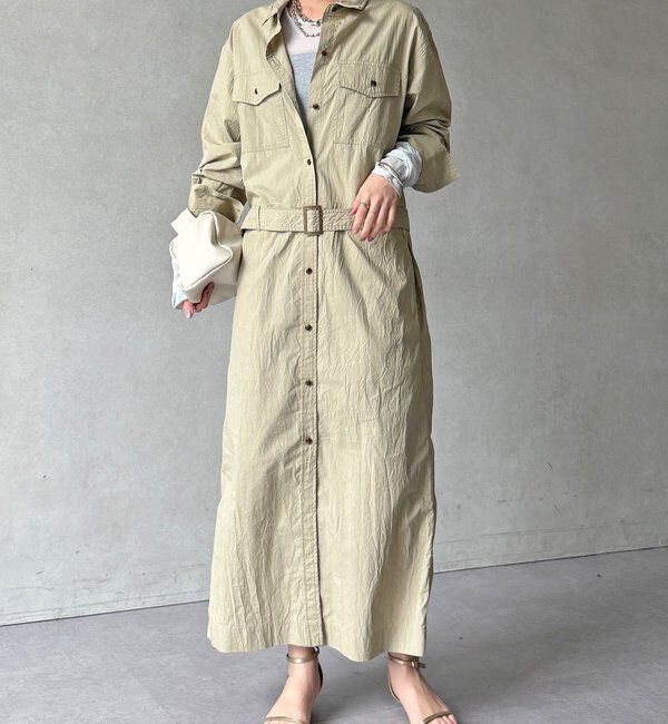  「【WEB限定】ワイヤーカラーロングシャツワンピース」|ワンピース|