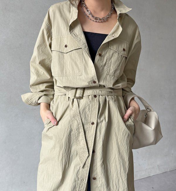  「【WEB限定】ワイヤーカラーロングシャツワンピース」|ワンピース|