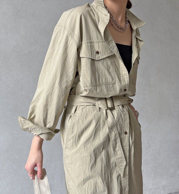  「【WEB限定】ワイヤーカラーロングシャツワンピース」|ワンピース|