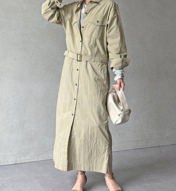  「【WEB限定】ワイヤーカラーロングシャツワンピース」|ワンピース|