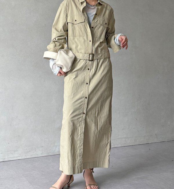  「【WEB限定】ワイヤーカラーロングシャツワンピース」|ワンピース|