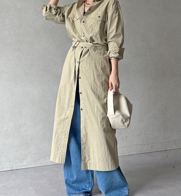  「【WEB限定】ワイヤーカラーロングシャツワンピース」|ワンピース|