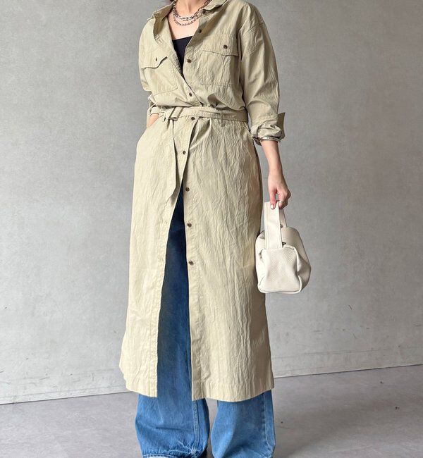  「【WEB限定】ワイヤーカラーロングシャツワンピース」|ワンピース|