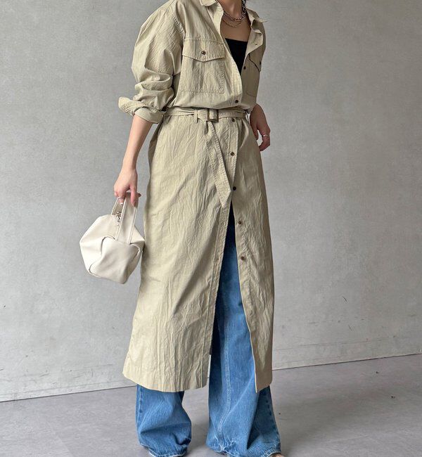  「【WEB限定】ワイヤーカラーロングシャツワンピース」|ワンピース|