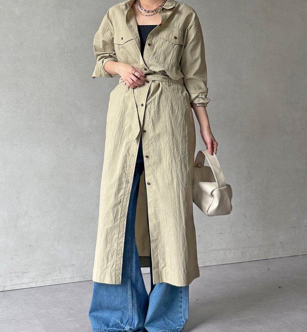  「【WEB限定】ワイヤーカラーロングシャツワンピース」|ワンピース|