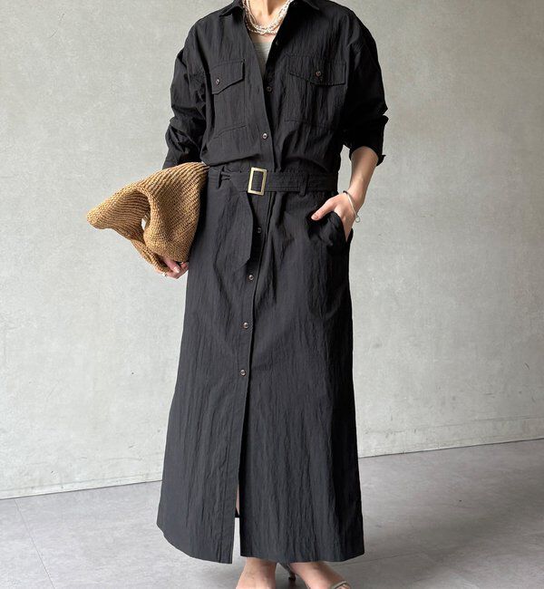  「【WEB限定】ワイヤーカラーロングシャツワンピース」|ワンピース|