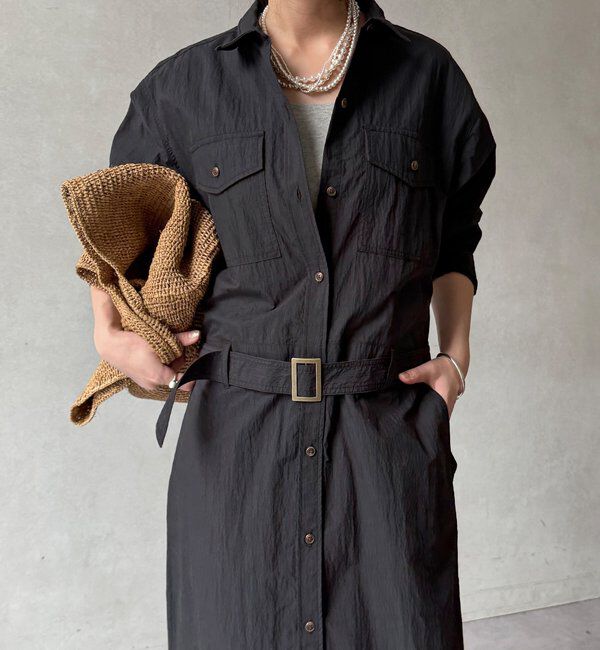  「【WEB限定】ワイヤーカラーロングシャツワンピース」|ワンピース|