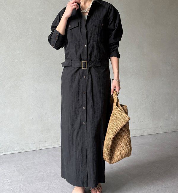  「【WEB限定】ワイヤーカラーロングシャツワンピース」|ワンピース|