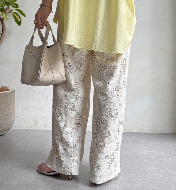  「【WEB限定】フラワーコードレースイージーパンツ」|チノ|