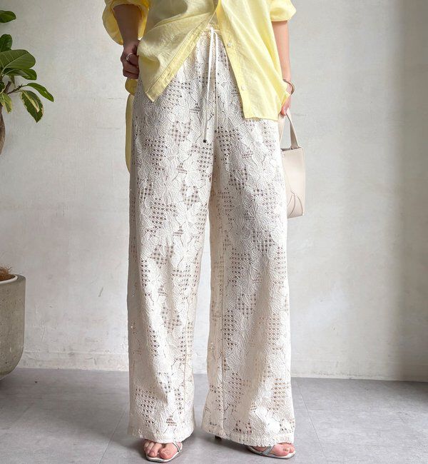  「【WEB限定】フラワーコードレースイージーパンツ」|チノ|