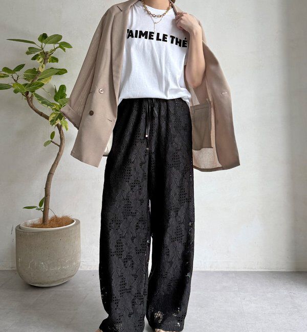  「【WEB限定】フラワーコードレースイージーパンツ」|チノ|