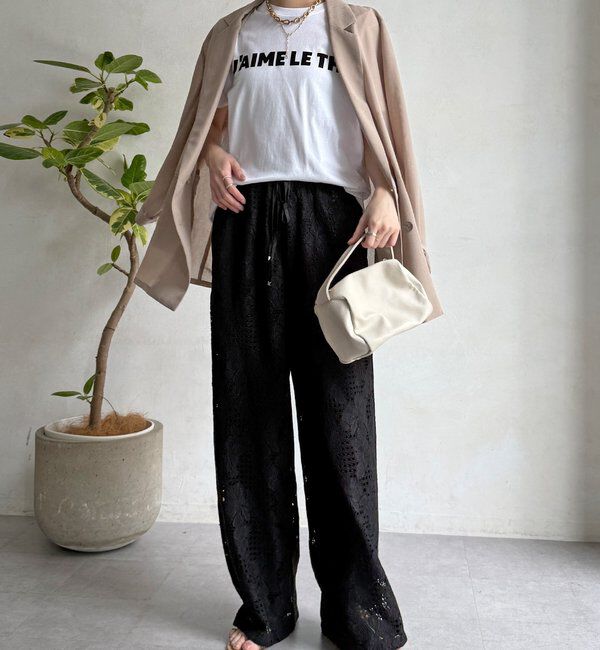  「【WEB限定】フラワーコードレースイージーパンツ」|チノ|