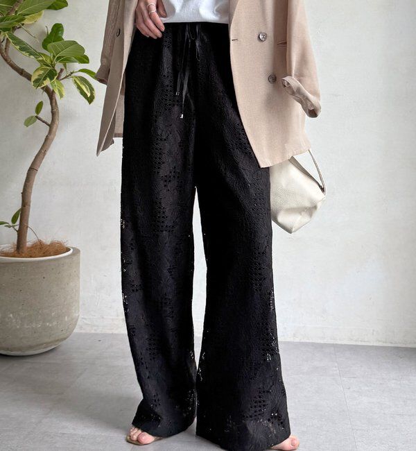  「【WEB限定】フラワーコードレースイージーパンツ」|チノ|