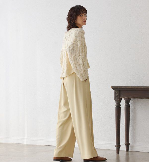  「【ウォッシャブル】【シーズンレスで使える】タックワイドスラックス」|チノ|