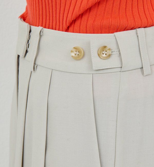  「【ウエスト調整可能】【手洗い可】梳毛タックワイドパンツ」|チノ|