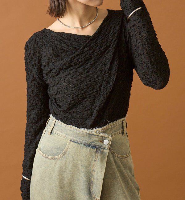  「レースオフショルロングTシャツ」|Tシャツ・カットソー|