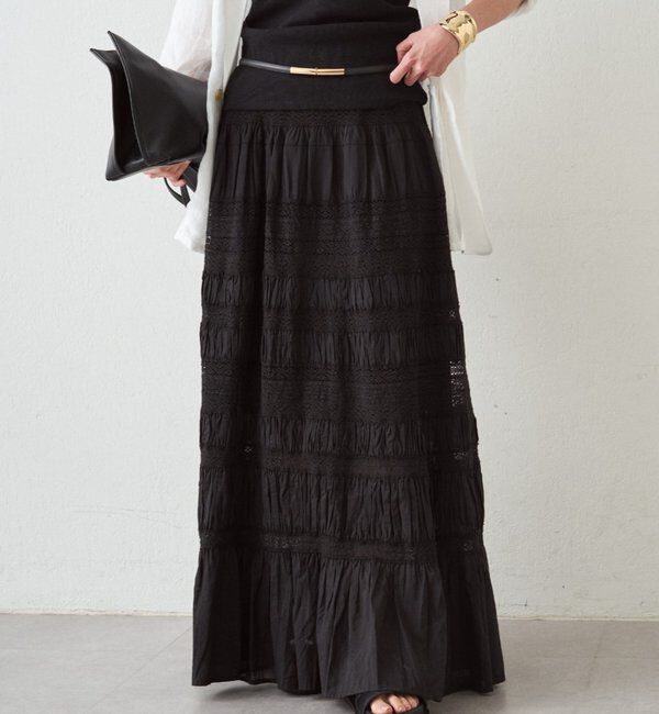  「【INDIA】ギャザーティアードレーススカート」|スカート|