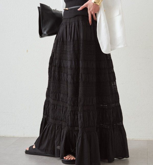  「【INDIA】ギャザーティアードレーススカート」|スカート|