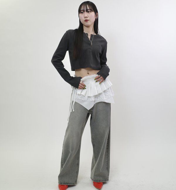  「【WEB限定】ヘンリーネックショートトップス」|Tシャツ・カットソー|