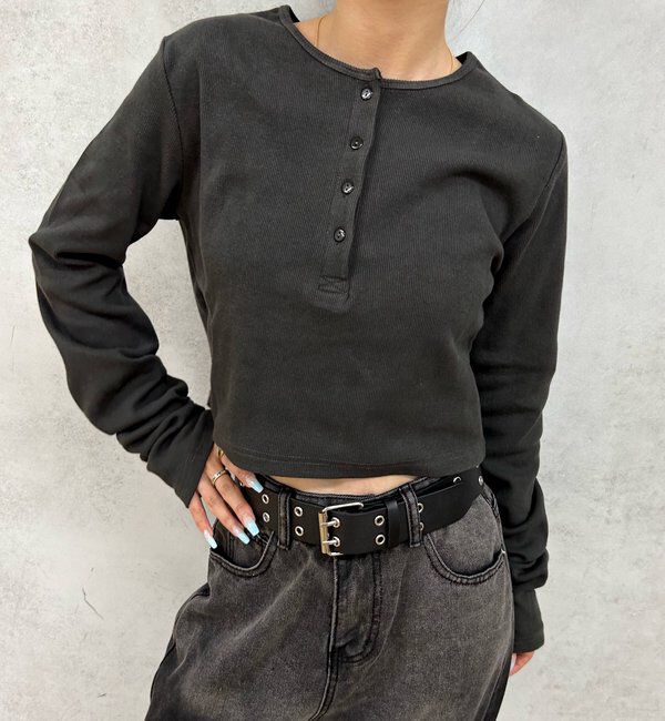  「【WEB限定】ヘンリーネックショートトップス」|Tシャツ・カットソー|