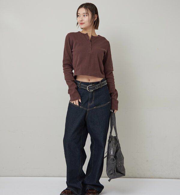  「【WEB限定】ヘンリーネックショートトップス」|Tシャツ・カットソー|