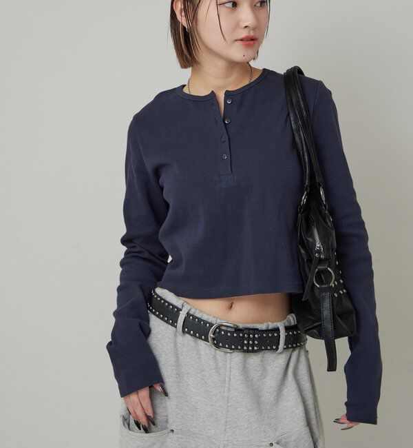  「【WEB限定】ヘンリーネックショートトップス」|Tシャツ・カットソー|